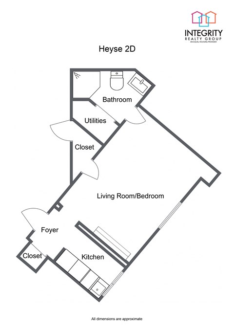 Floor plan for studio, 1 bath, 398 sqft